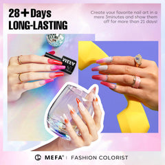 MEFA worn on nails showing cool-toned ombre effect and visible color shift benefit