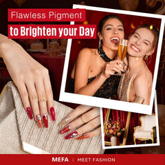 MEFA manicure in use with classic red nails, illustrates salon-quality wear