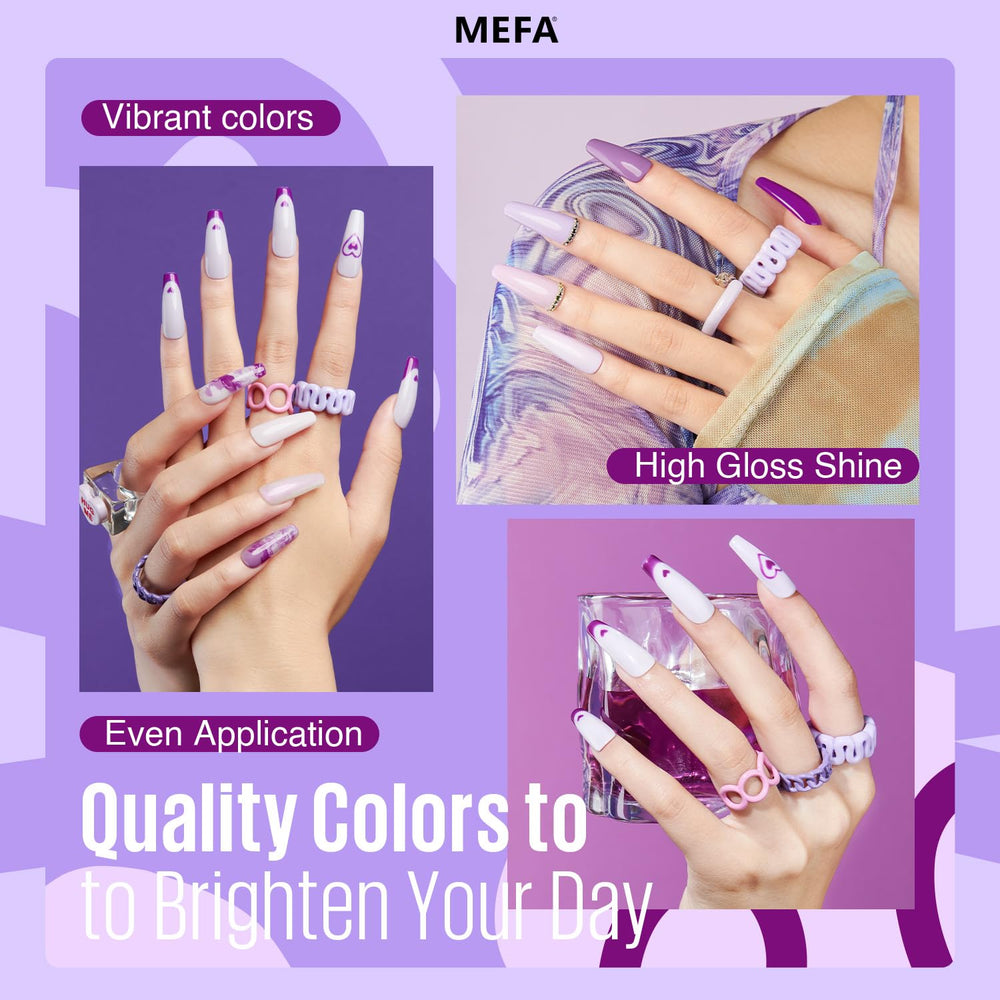 MEFA swatches of all six purple shades on display, easy color selection benefit