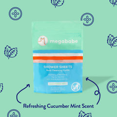 Megababe wipe in hand demonstrating 8x10 inch size and full-coverage benefit