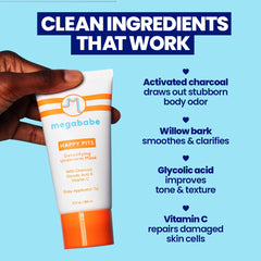 Megababe Happy Pits creamy mask texture highlighting charcoal blend