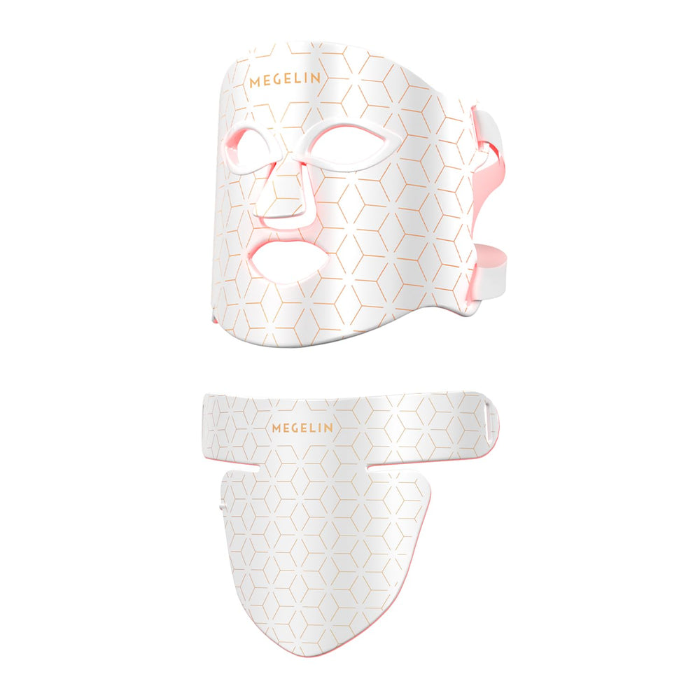 MEGELIN mask front view showing LED layout and comfortable fit benefit