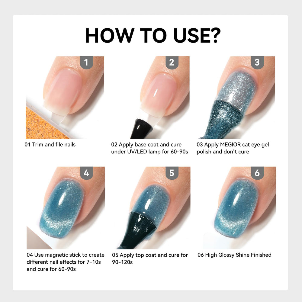 MEGIOR finished manicure in lifestyle setting showing green holographic nails benefit eye-catching style