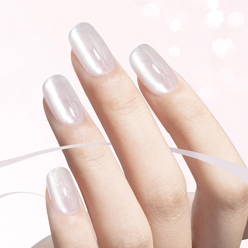 MEGIOR cured nail side view showing high-gloss finish and long-lasting shine