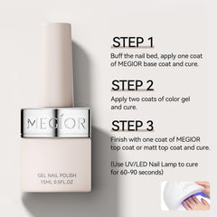 MEGIOR gel being cured under UV/LED salon lamp illustrating quick curing and professional finish