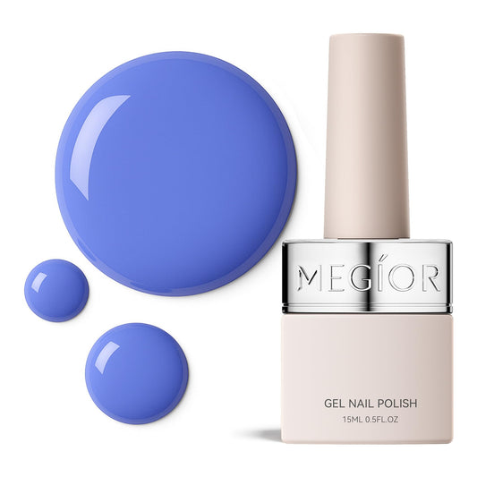MEGIOR bottle front showing blue purple shade and large 0.5 fl oz capacity benefit