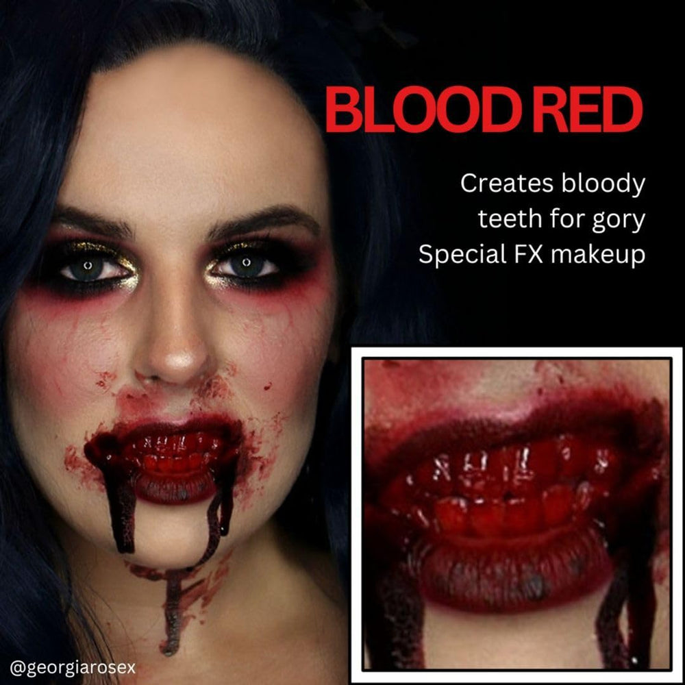 Mehron Blood Red paint texture detail illustrating color payoff