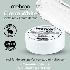 Mehron clown white applied from a spatula showing easy scoop and hygienic use