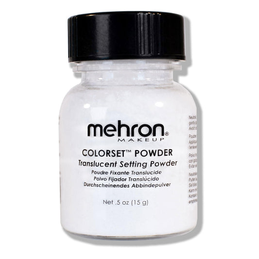 Mehron Colorset Powder front packaging shows professional branding and compact size benefit