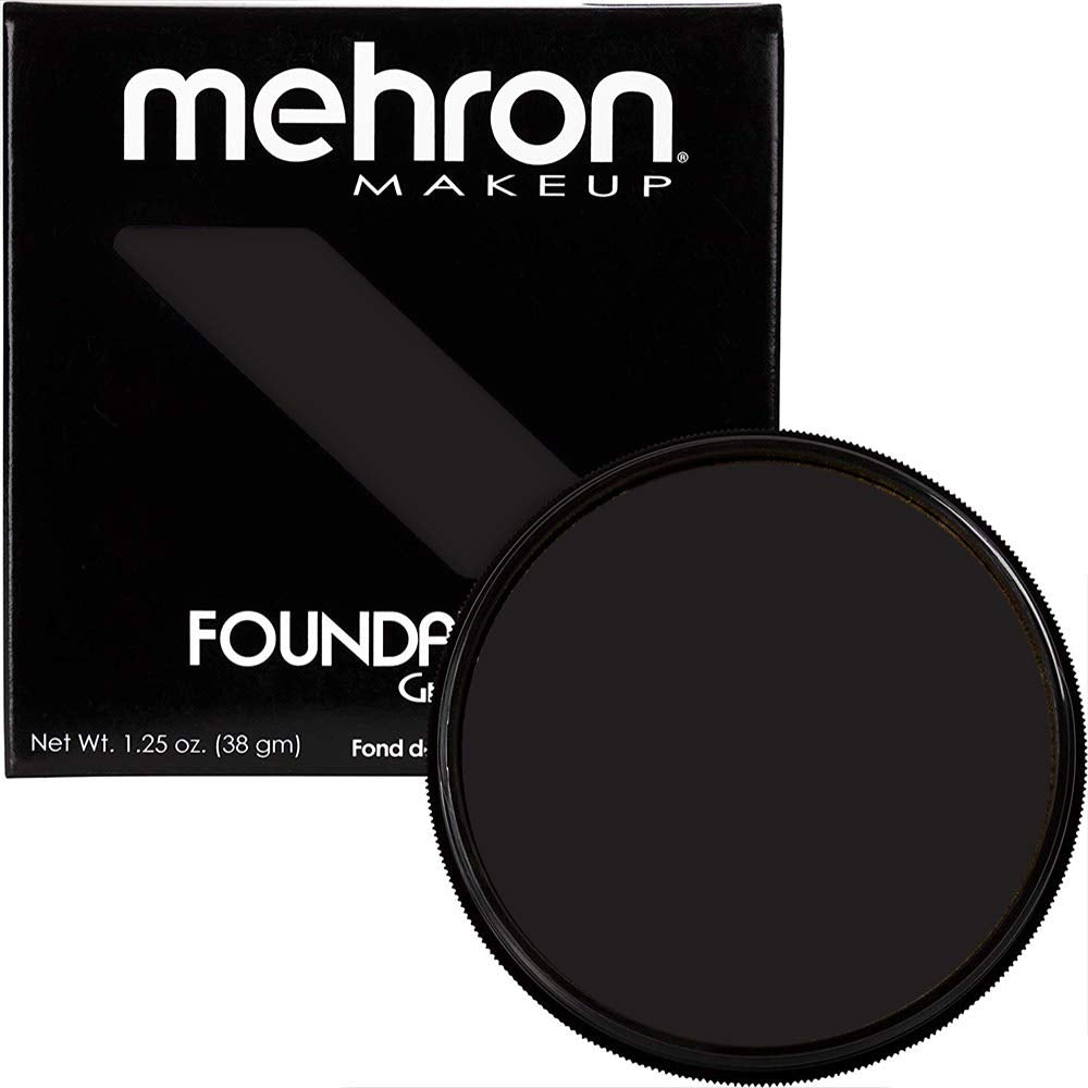 Mehron greasepaint black front tin showing brand and compact size benefit