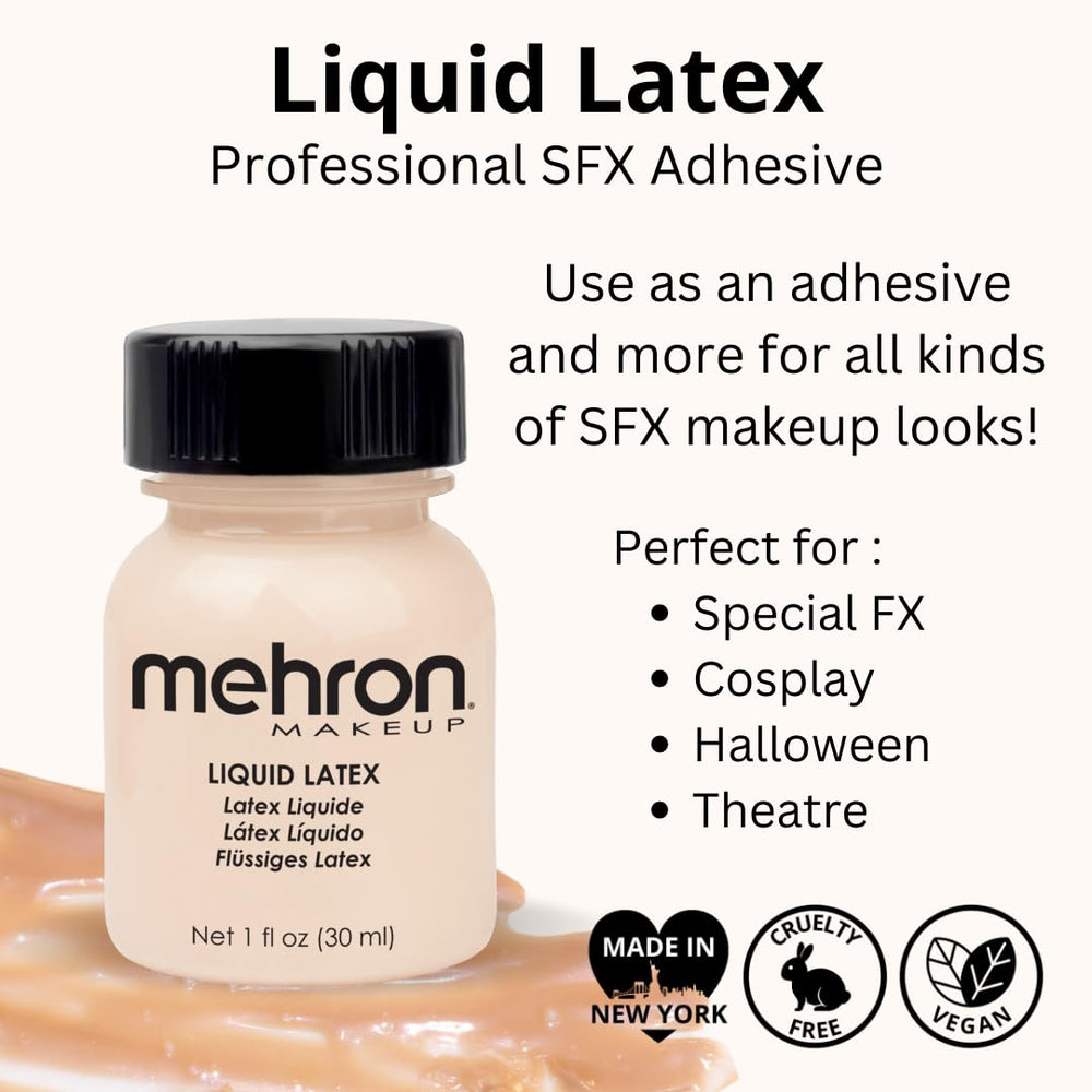 Mehron liquid latex being applied with brush showing precise application benefit
