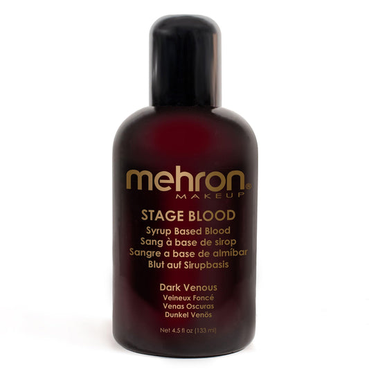 Mehron bottle front view showing label and easy-pour cap, professional reliability