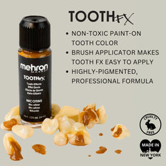 Mehron Tooth FX fine brush applicator for precise stained-tooth detailing benefit