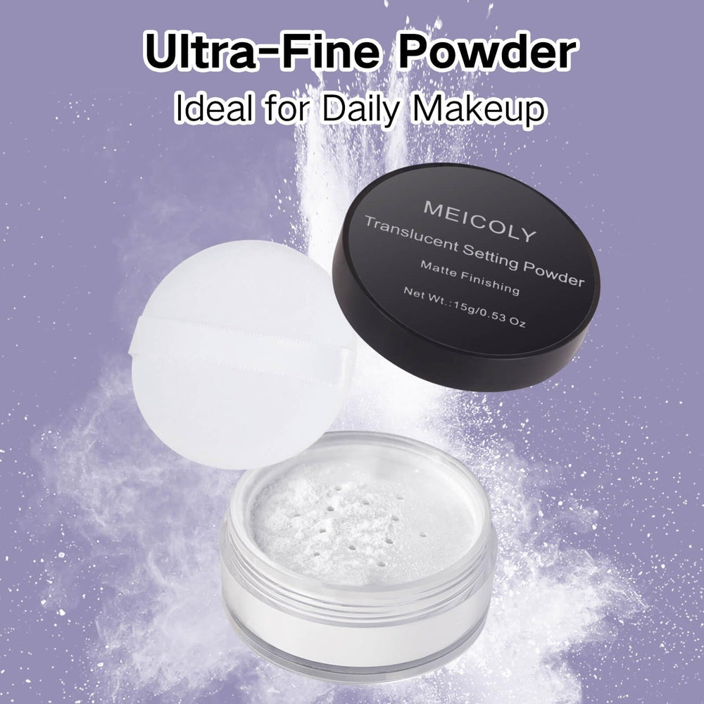 MEICOLY applied with a fluffy brush demonstrating easy even application and mattifying benefit