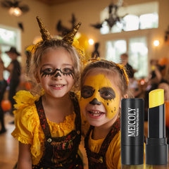 MEICOLY used for full-coverage lion cosplay face, delivering bold yellow color for character makeup