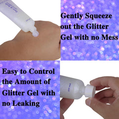MEICOLY glitter on eyes and lips close-up, enhancing makeup with multidimensional shine
