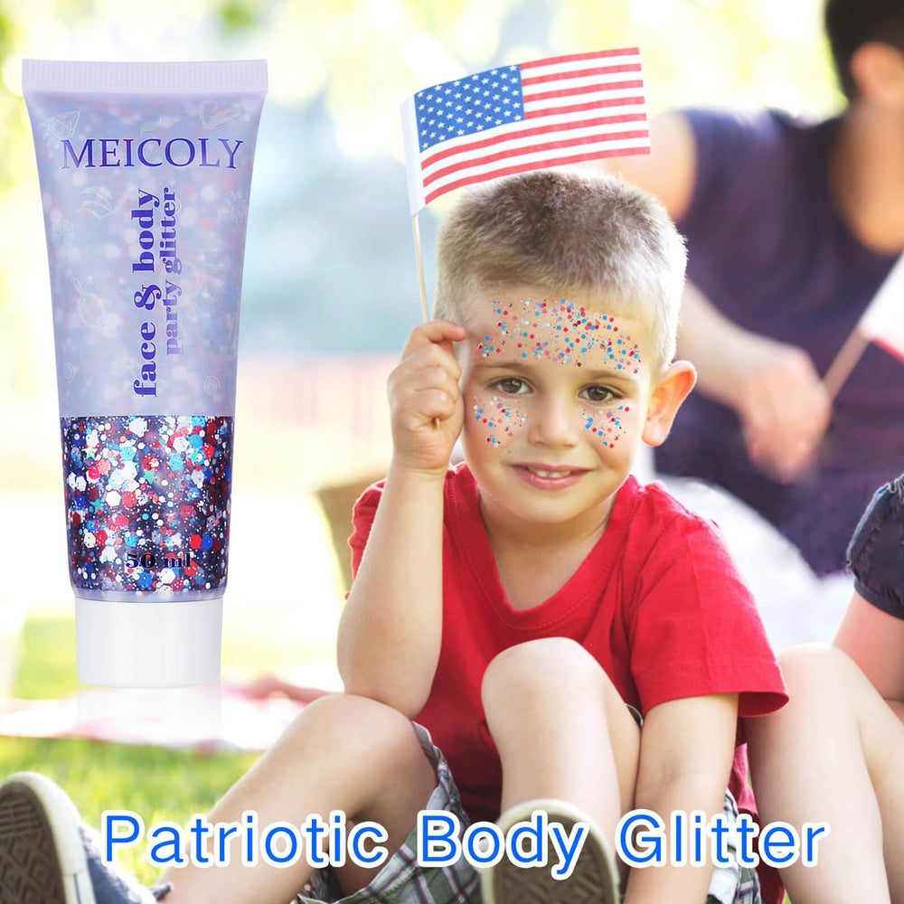 MEICOLY face stars on cheek and temple for precise patriotic detail
