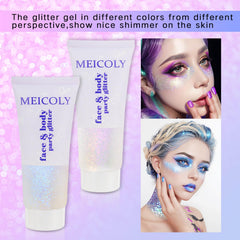 MEICOLY glitter on festival-goer in crowd, delivering long-lasting shimmer under lights