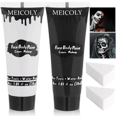 MEICOLY front packaging showing black and white paints and sponges for bold looks