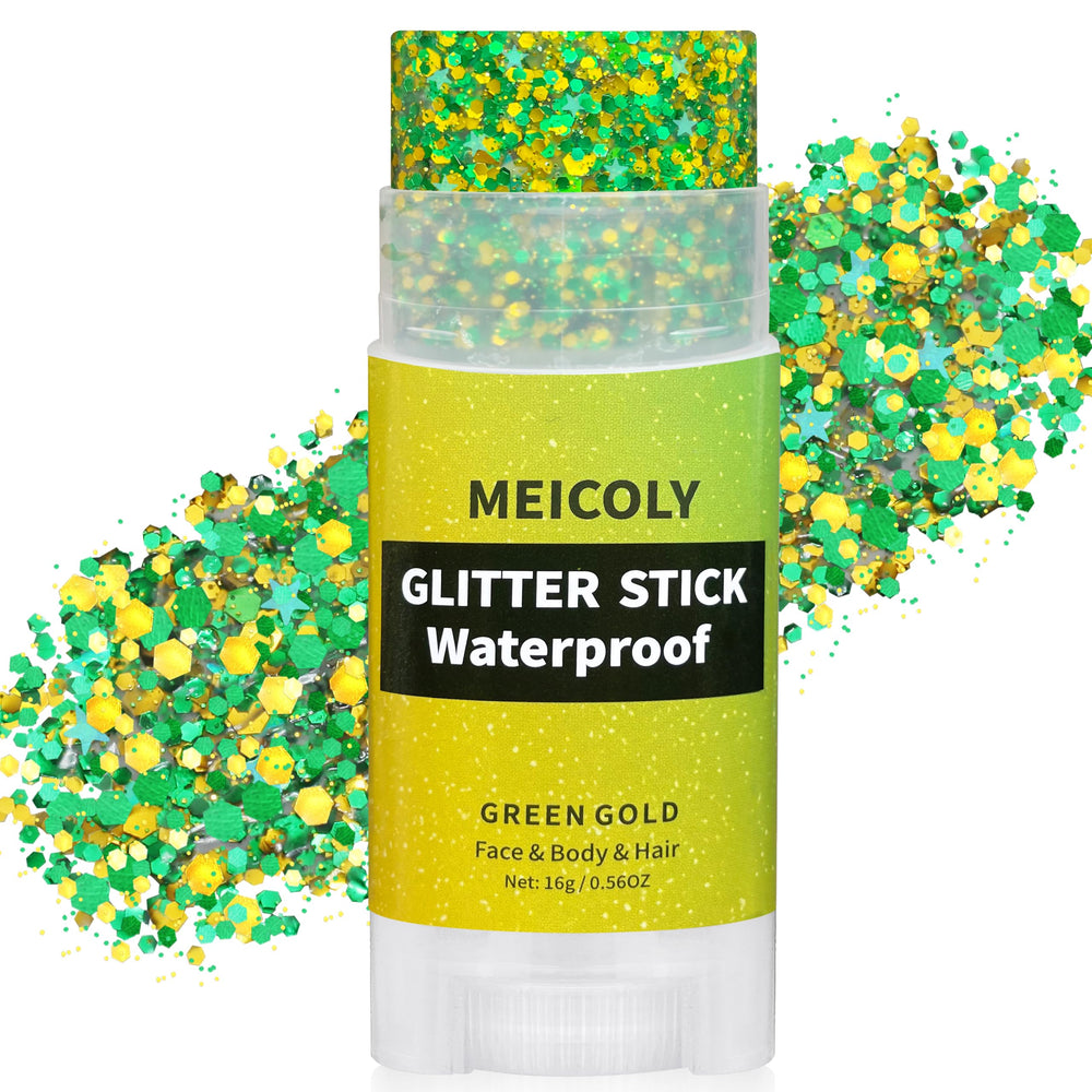 MEICOLY front packaging showing Brazil green gold glitter benefits