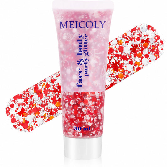 MEICOLY front packaging showing red and white glitter for easy costume prep