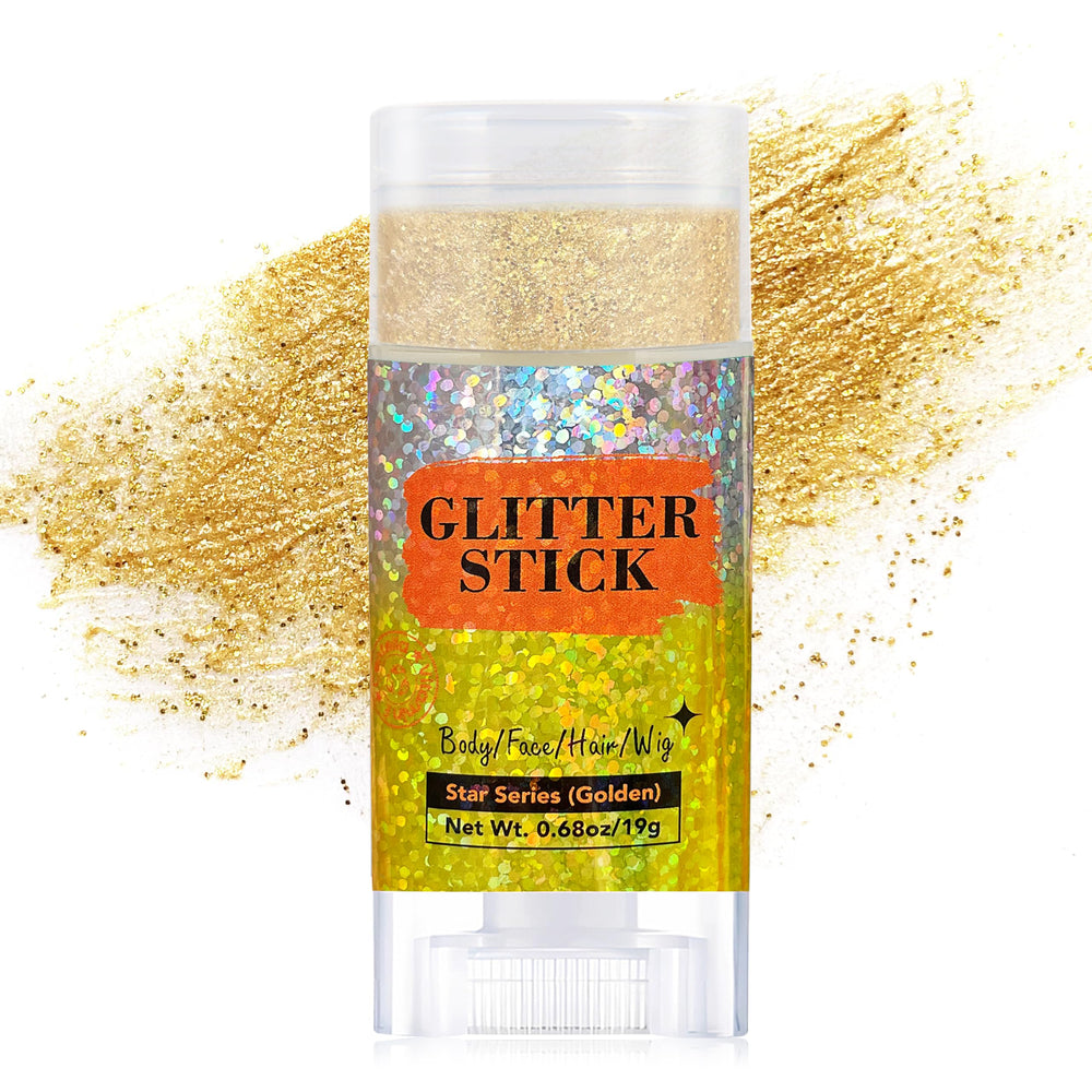 MEICOLY front packaging showing glitter stick and compact travel size benefit