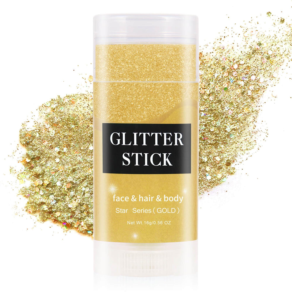 MEICOLY front packaging showing gold glitter stick and branding for easy identification