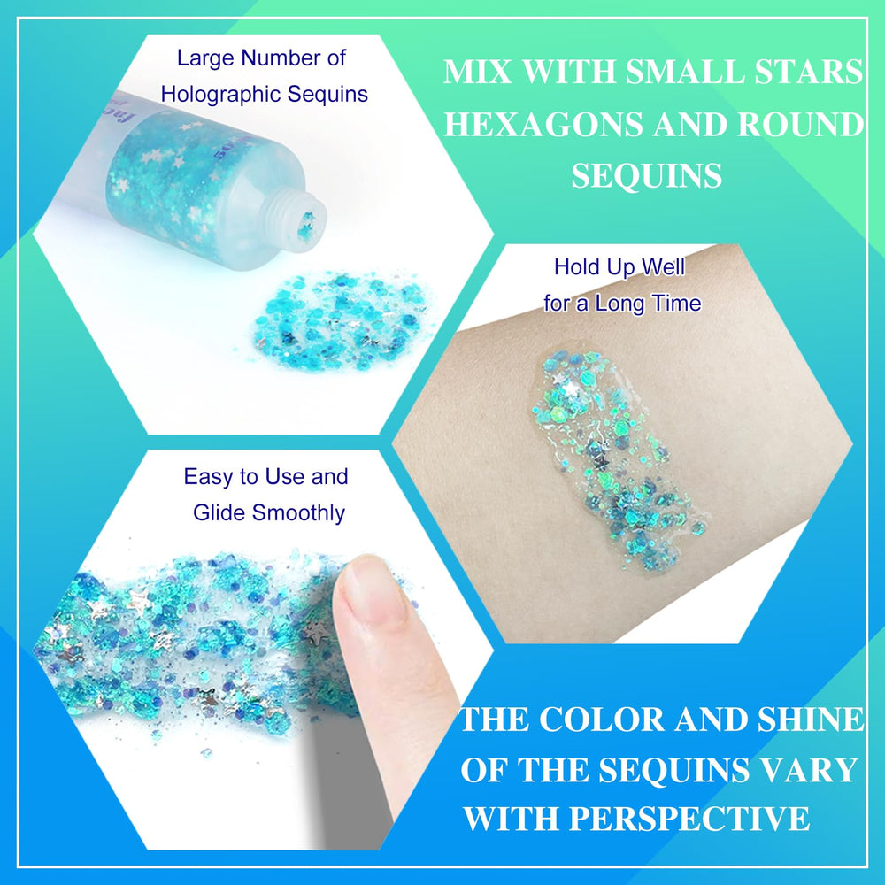 MEICOLY eye makeup with ice-blue glitter enhancing eye-catching looks