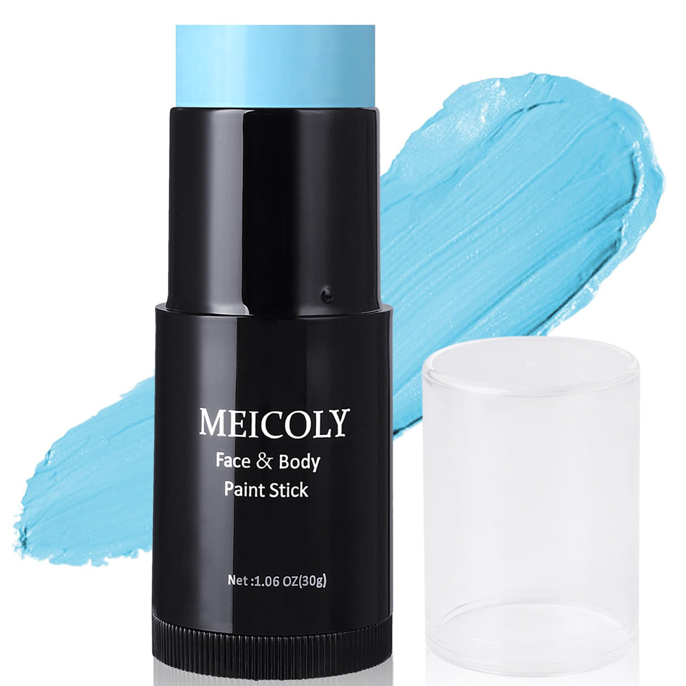 MEICOLY front view of light blue paint stick showing full coverage benefit