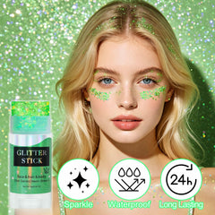 MEICOLY applied on forehead demonstrating bold sparkle and long-wear benefit