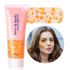 MEICOLY worn at party showing bold orange glitter attracting attention