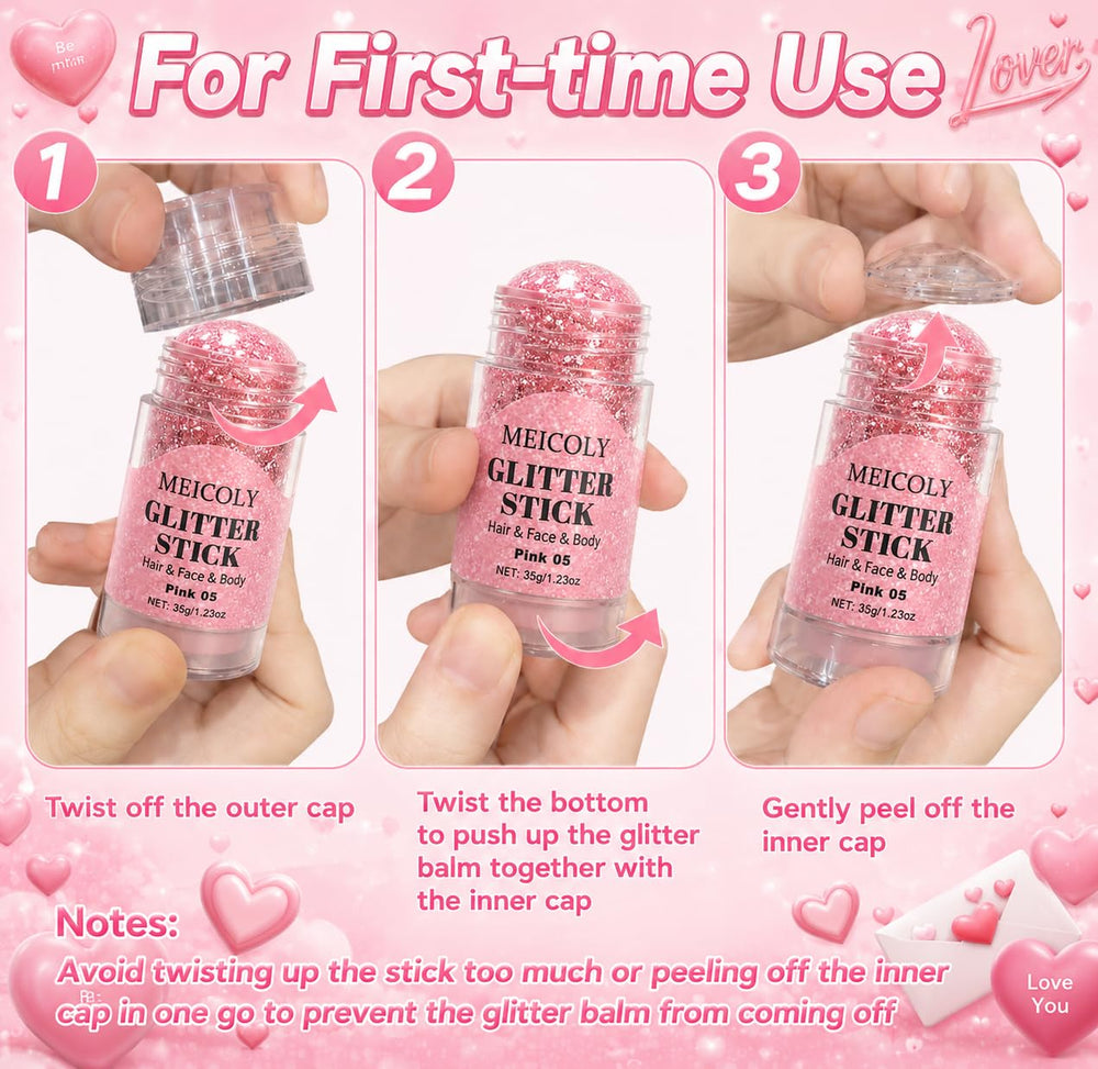 MEICOLY glitter swiped on cheek showcasing instant radiant pink shimmer