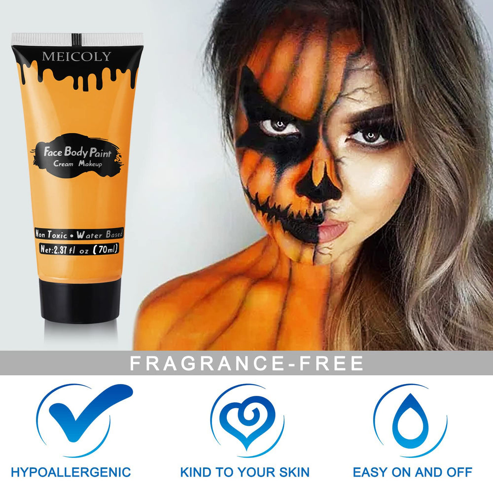MEICOLY pumpkin full face look showing complete Halloween coverage and color pop