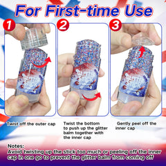 MEICOLY red white blue glitter swiped on arm demonstrating bold tri-color payoff