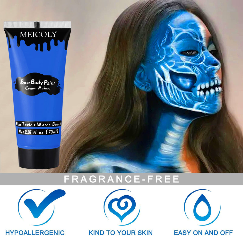 MEICOLY face cosplay Smurf look showing vibrant photographic finish
