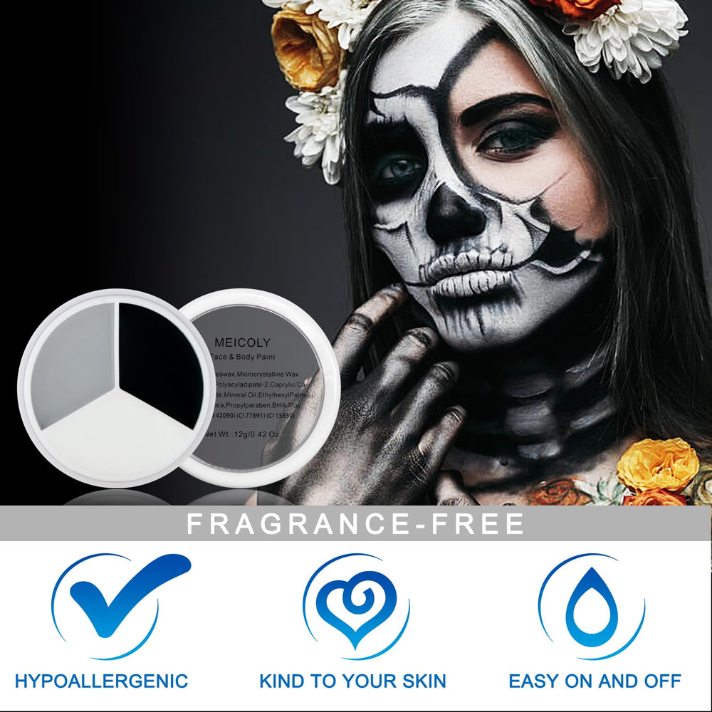 MEICOLY skeleton makeup detail highlighting crisp teeth lines and shaded hollows