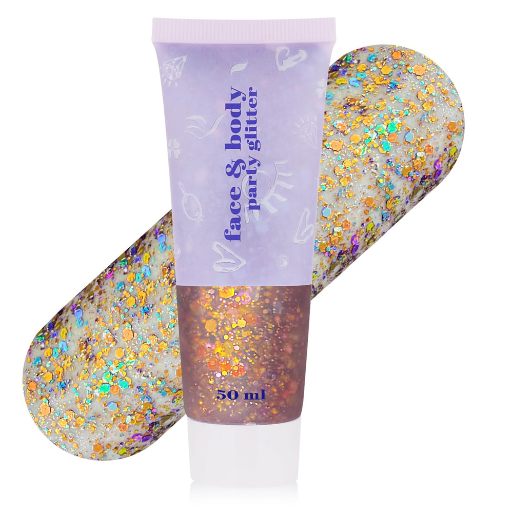 MEICOLY tube front view showing label and color-shifting glitter benefit