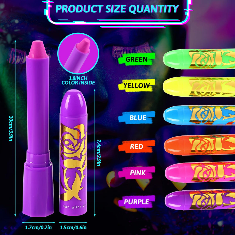 MeiduGaga six neon shades fanned out under UV light for vibrant color selection