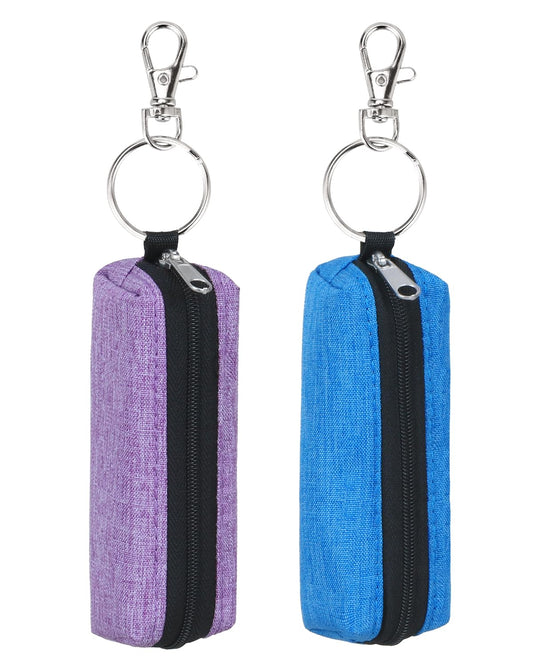Meiiy front view of blue and purple chapstick sleeve showing compact design and easy access