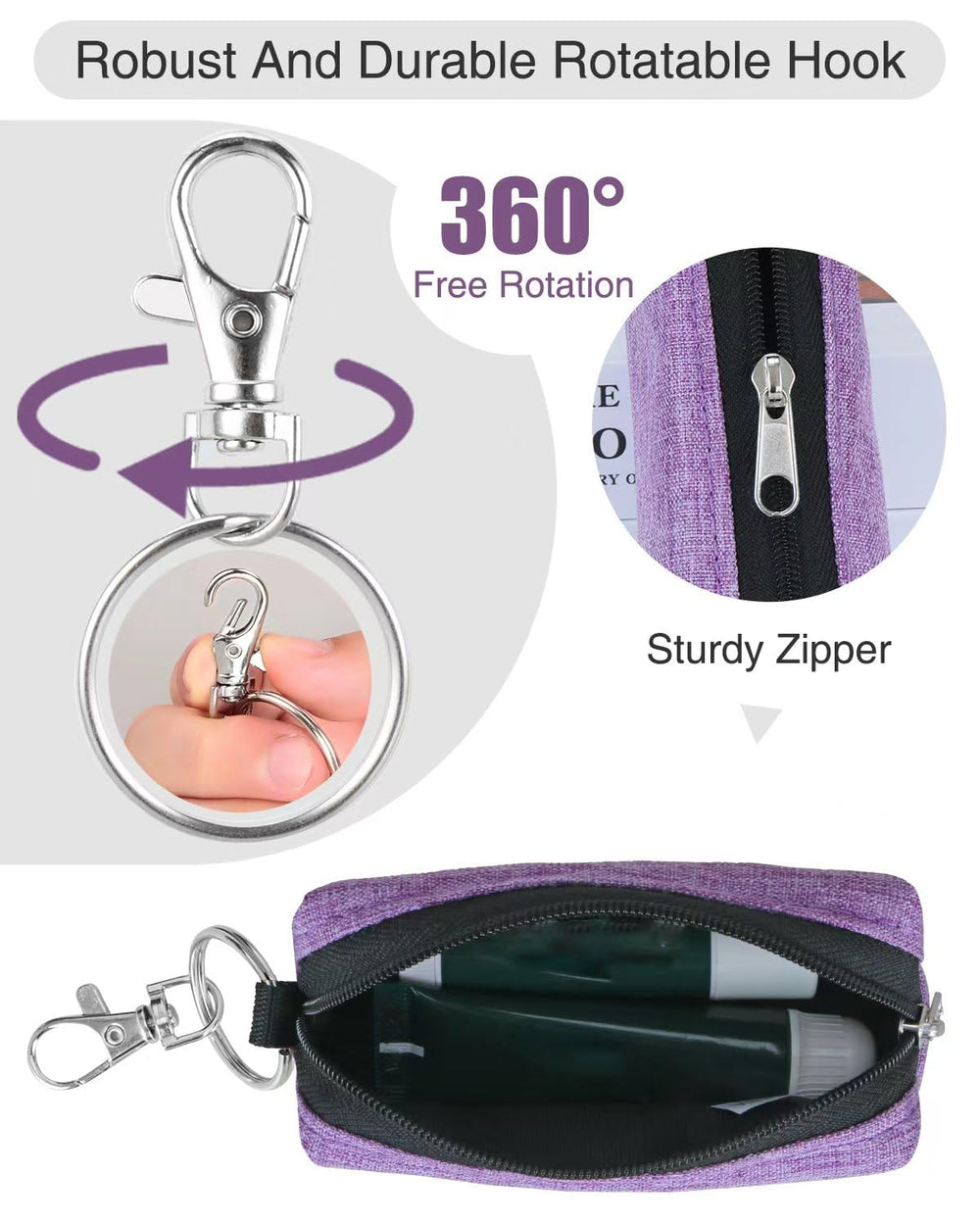 Meiiy close-up of metal zipper and hook showing durable hardware and secure attachment