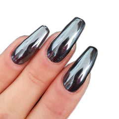 MEILINDS chrome on white gel nails showing pearlescent reflection and versatility