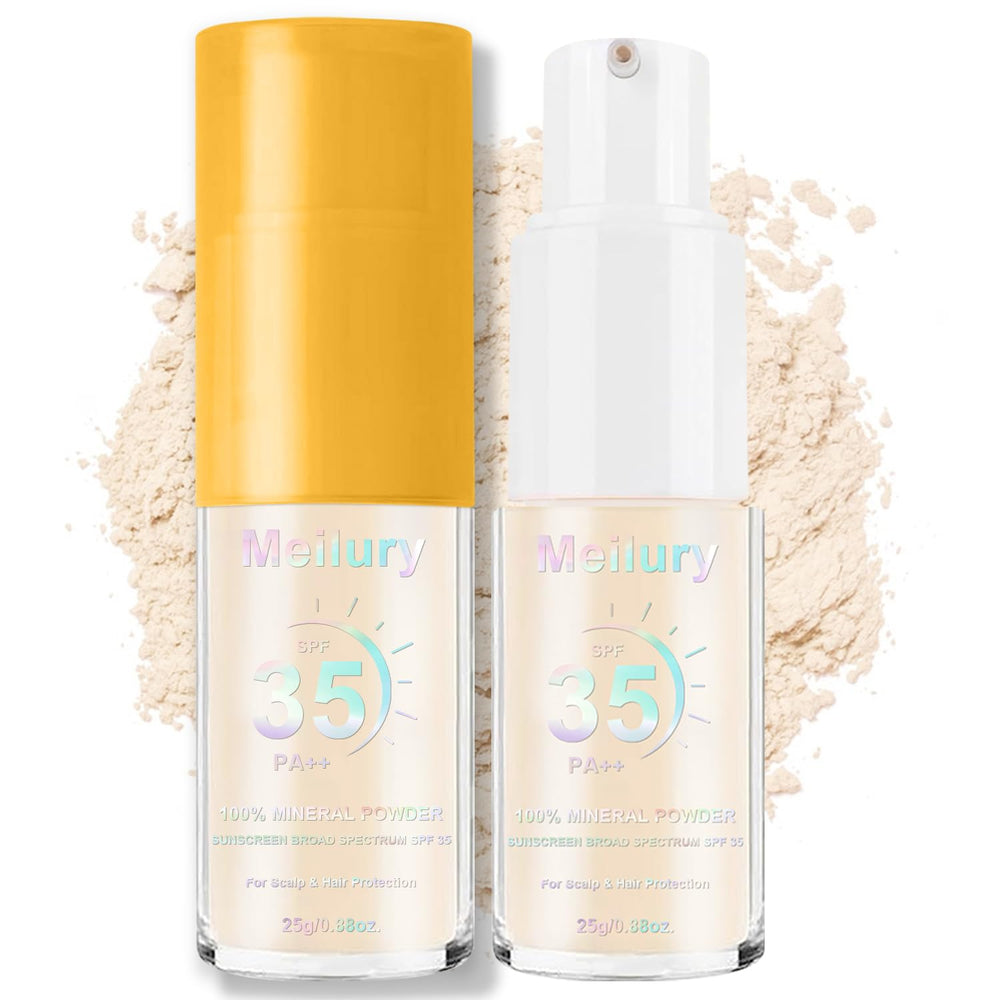 Meilury front packaging showing compact SPF 35 powder for scalp protection
