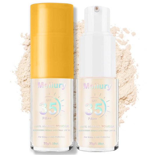 Meilury front packaging showing compact SPF 35 powder for scalp protection