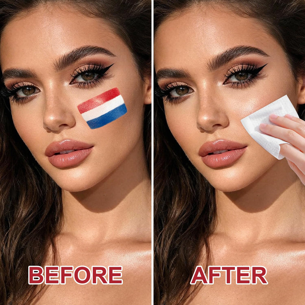 Meilury lifestyle shot of fan with flag-style face paint showing spirited support benefit