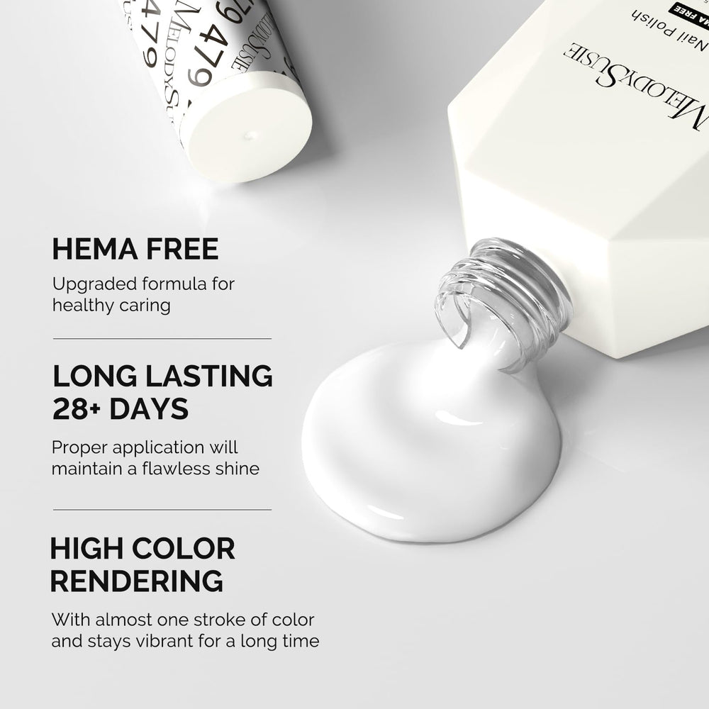 MelodySusie bottle label close-up showing ingredients and safer HEMA-free benefit