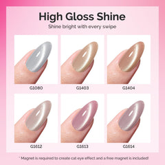 MelodySusie cat-eye nail swatch showing holographic shimmer and salon-quality finish