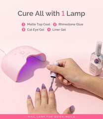 MelodySusie lamp curing five fingers to demonstrate reliable gel cure and time savings