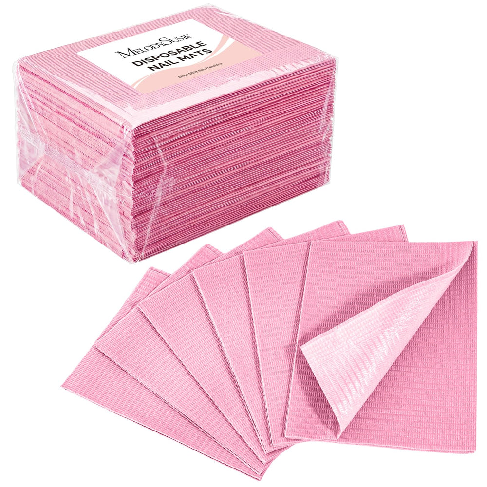 MelodySusie front pack view showing 50 pink disposable mats protecting workspace