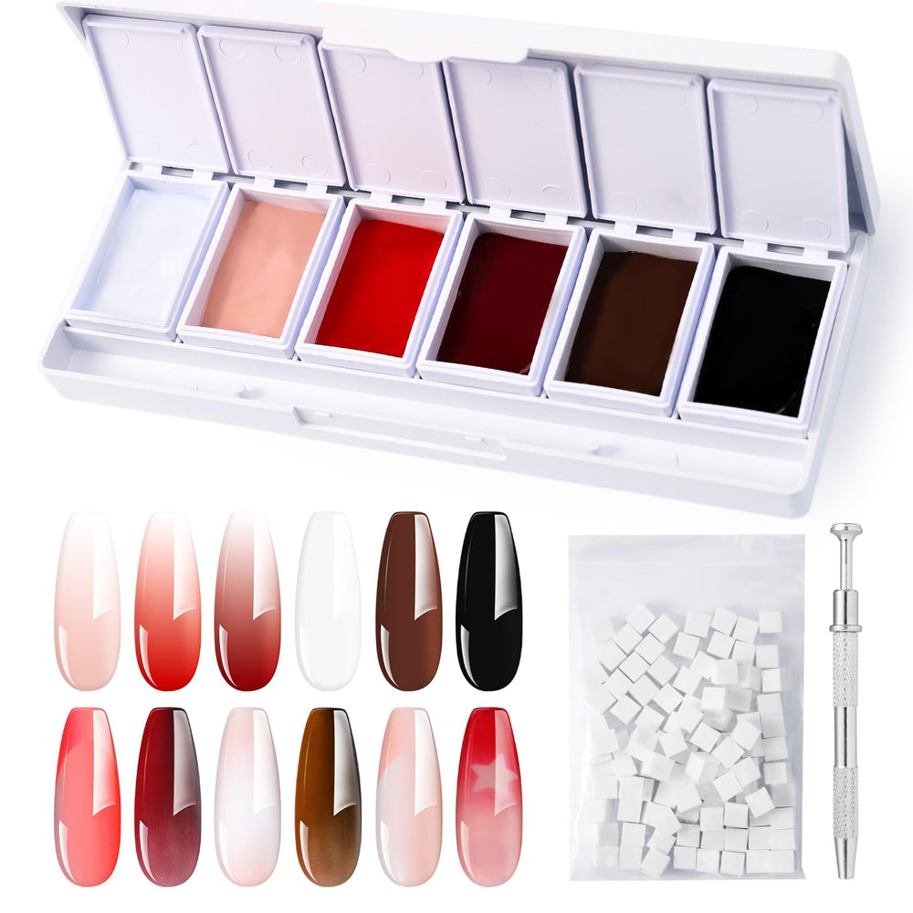 MelodySusie front packaging showing six-color ombre gel kit and tools, neat organization benefit