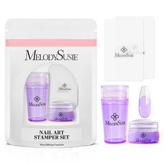 MelodySusie front packaging showing purple stamper kit and benefit of portability